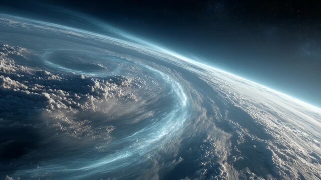 Earth from space with cosmic aurora sky