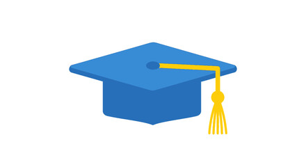 A blue graduation cap with a yellow tassel sits on a white background.