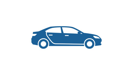 A blue sedan car icon is depicted on a white background, symbolizing transportation.