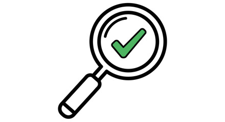 A magnifying glass with a green checkmark inside, symbolizing verification and accuracy.
