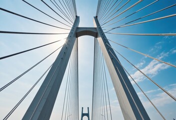 Fototapeta premium Stunning view of a cable-stayed bridge against a clear blue sky