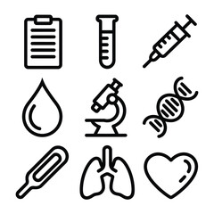 Medical Science Icons Set With Clipboard Test Tube Syringe DNA illustration vector