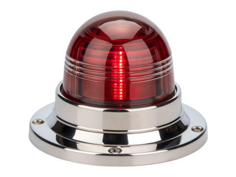 Red warning light with chrome base isolated on transparent background