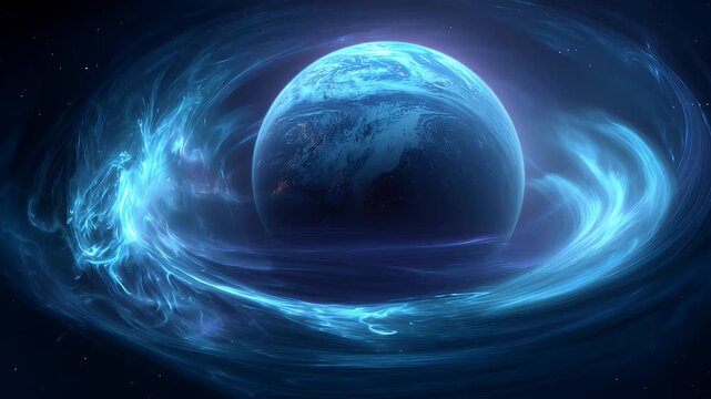 Earth from space with cosmic aurora sky