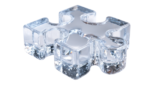 Transparent Ice Glass Puzzle Piece Isolated on White Background - Powered by Adobe