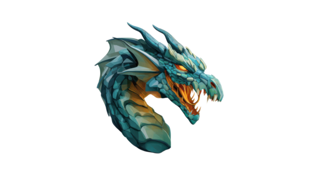 Fierce Blue Dragon Head Illustration on White Background