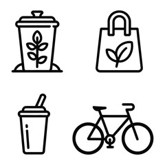 Eco friendly icons for recycling shopping and transport on white trash can garbage
