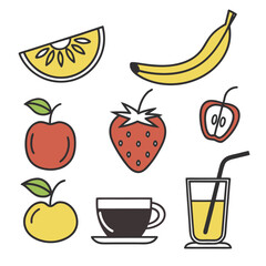 Collection of colorful fruit and drink icons, vector art