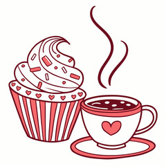 Illustration of a cupcake and a cup of coffee