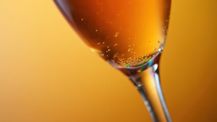 Close-up of a sparkling champagne glass filled with golden bubbles
