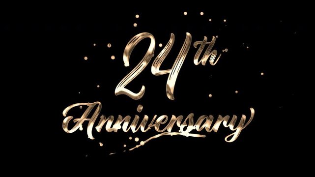 24th anniversary text animation in golden metallic effect. suitable for celebrating special occasions, invitations, anniversary cards and social media. Includes alpha channel for any background.