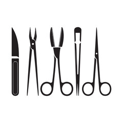Set of Surgical Tools and Instruments Silhouette Vector Icons