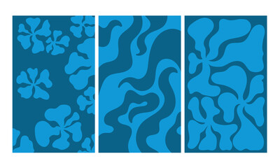 Abstract floral pattern cards. Hand drawn boho flowers vector illustration. Plant background retro aesthetic.