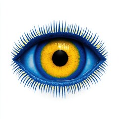 Soulful Eye of Ukraine: Expressive Human Eye with Vibrant Blue Iris and Yellow Pupil, Representing the Nation's Spirit, Resilience, and Call for Global Support