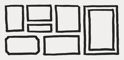 Set of marker vector framing elements, silhouettes of hand drawn text boxes