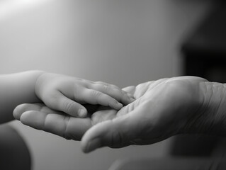 Child's Hand Gently Touching Adult Palm - Symbol of Hope and Generational Change