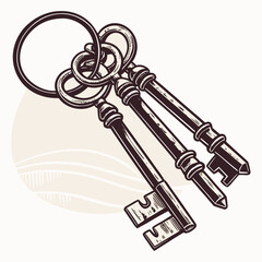 Antique Skeleton Keys with Decorative Ring and Subtle Background vintage metal