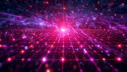 Naklejka premium Abstract futuristic background with glowing grid lines and light effects design concept