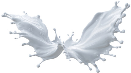 Obraz premium Milk Splash Forming Abstract Butterfly Wings on White Background