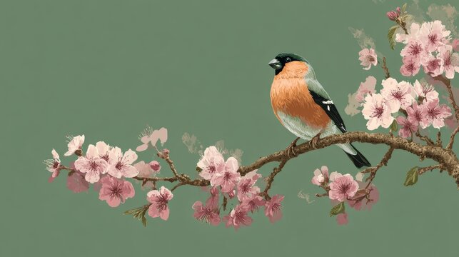 bullfinch, sits on the branch