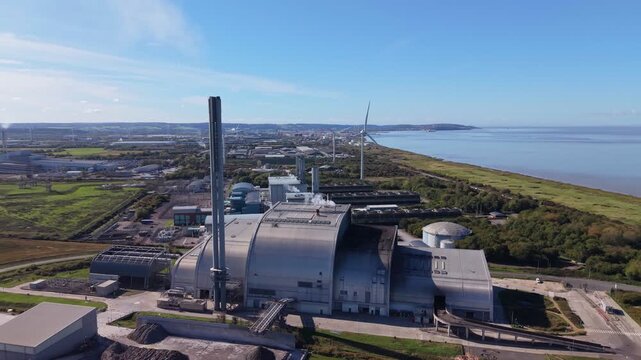 Aerial video of a recycling facility by the river Severn  