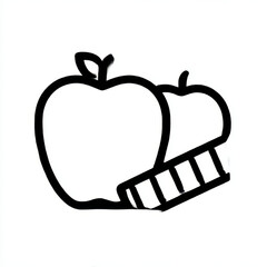Minimalist line art sketch of an apple and a tape measure, simple black and white, representing healthy weight loss, diet, and fitness concept.