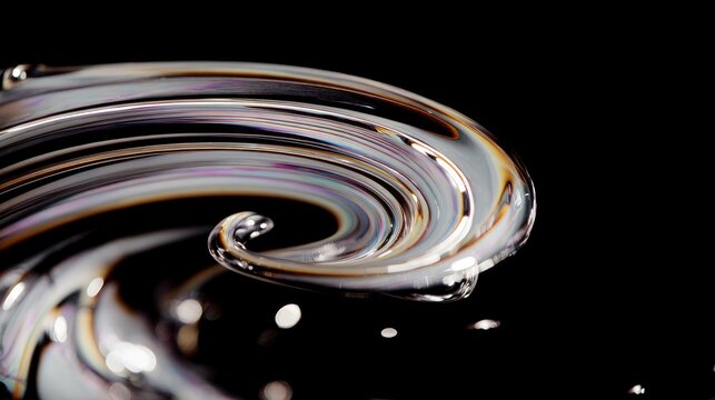 Swirling semitransparent structure shows iridescent lines on a black background