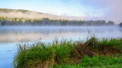 Foggy morning at lake Kratzmühlsee