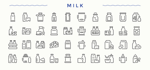 Naklejka na ściany i meble Milk Products icon set. Milk Products thin ui icons. Minimal icons set. Farming icon set in linear style. Vector illustration in modern line style. Naklejka na ściany i meble Milk Products icon set. Milk Products thin ui icons. Minimal icons set. Farming icon set in linear style. Vector illustration in modern line style.