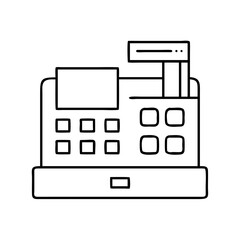Simple line art icon of a vintage cash register, , representing commerce and retail transactions
