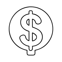 A simple black and white line drawing of a dollar sign inside a circle, representing money and finance, isolated on a
