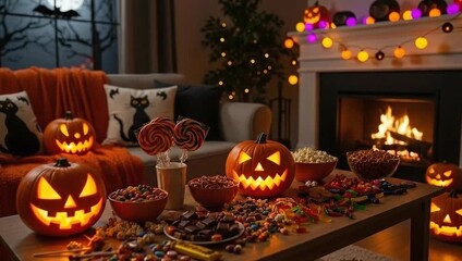 Spooky Halloween Horror Party in October A Night of Fright, Fun, and Festive Delights Await with Glowing Jack-o'-Lanterns