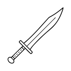 A simple black and white line drawing of a sword with a hilt and a pointed blade
