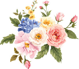 Beautiful floral bouquet with roses and peonies in vintage style