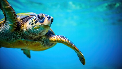 Fototapeta premium Majestic sea turtle swimming gracefully in clear blue waters