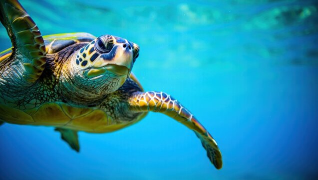 Majestic sea turtle swimming gracefully in clear blue waters