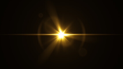 金色のキラキラ輝く光のエフェクト、レンズフレア