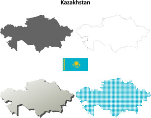 Kazakhstan Outline Map Vector – High Detail Editable Asian Country Silhouette for Education, Design, and Travel Projects