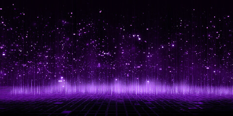 Dynamic purple particles gracefully rising against a black background