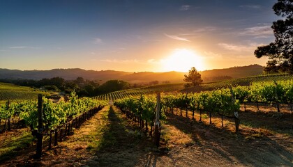 Fototapeta premium Sunset In The Vineyards Of Sonoma County California