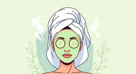 Woman applying a comical face mask while relaxing at home during a self-care evening