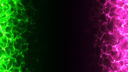 画面の左右が燃える緑とピンクの対立する炎のエフェクト背景