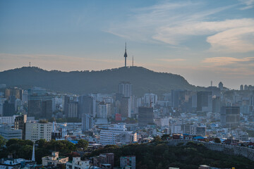 Seoul's Namsan Tower and its surrounding cityscape during the autumn day