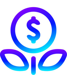 Modern Blue Gradient Line Icon of Money Growth Plant