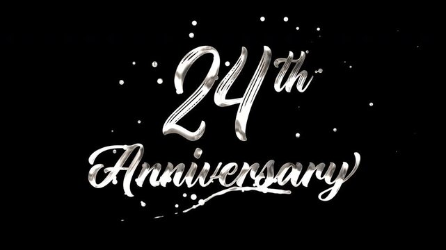 24th anniversary text animation in silver metallic effect. suitable for celebrating special occasions, invitations, anniversary cards and social media. Includes alpha channel for any background.
