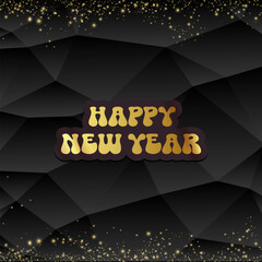 happy New year stylish black square banner with golden text. Vintage Gold New year day motto sticker, tag, retro label, banner, ribbon, label png with quote. New year text banner