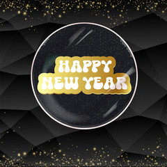 happy New year stylish black square banner with golden text. Vintage Gold New year day motto sticker, tag, retro label, banner, ribbon, label png with quote. New year text banner
