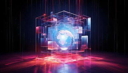 Abstract digital technology background with a globe and network for global business and communication