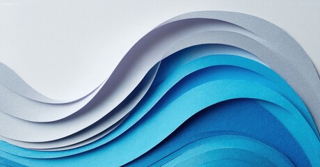 Obraz premium Abstract paper layers create wave effect. Blue, gray tones blend smoothly, suggesting fluidity, depth. Minimalist design, clean aesthetic.