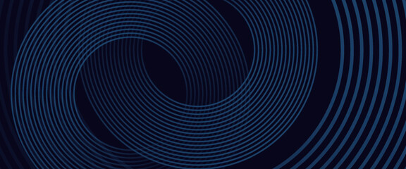 Abstract blue glowing geometric lines on dark blue background. Modern shiny blue circle lines pattern. Futuristic technology concept.